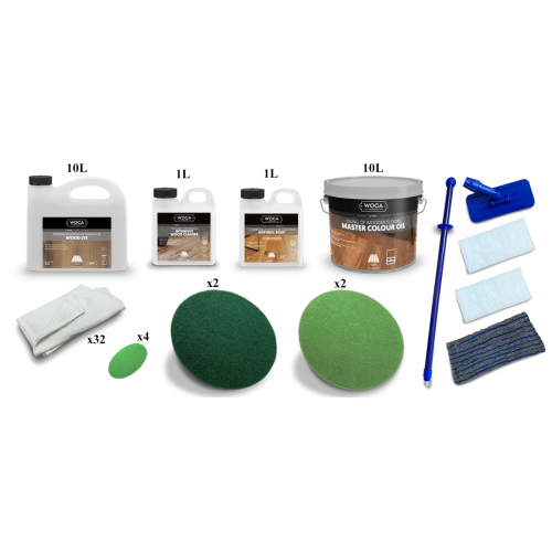 Kit Saving: DC080 (d) Woca Wood Lye white & Woca Master Colour Oil 118 Extra White floor, 71 to 95m2,  work with a buffing machine  (DC)